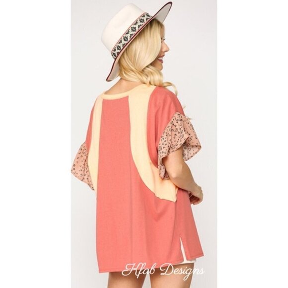 Color Block Print Mixed Tunic Top - Picture 2 of 4